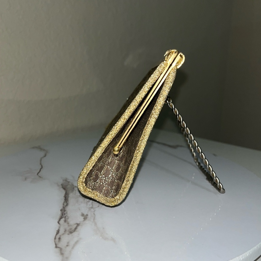 EXTREMELY RARE Vintage Christian Dior Brown & Gold Metallic Trotter Clutch - Picture 12 of 15